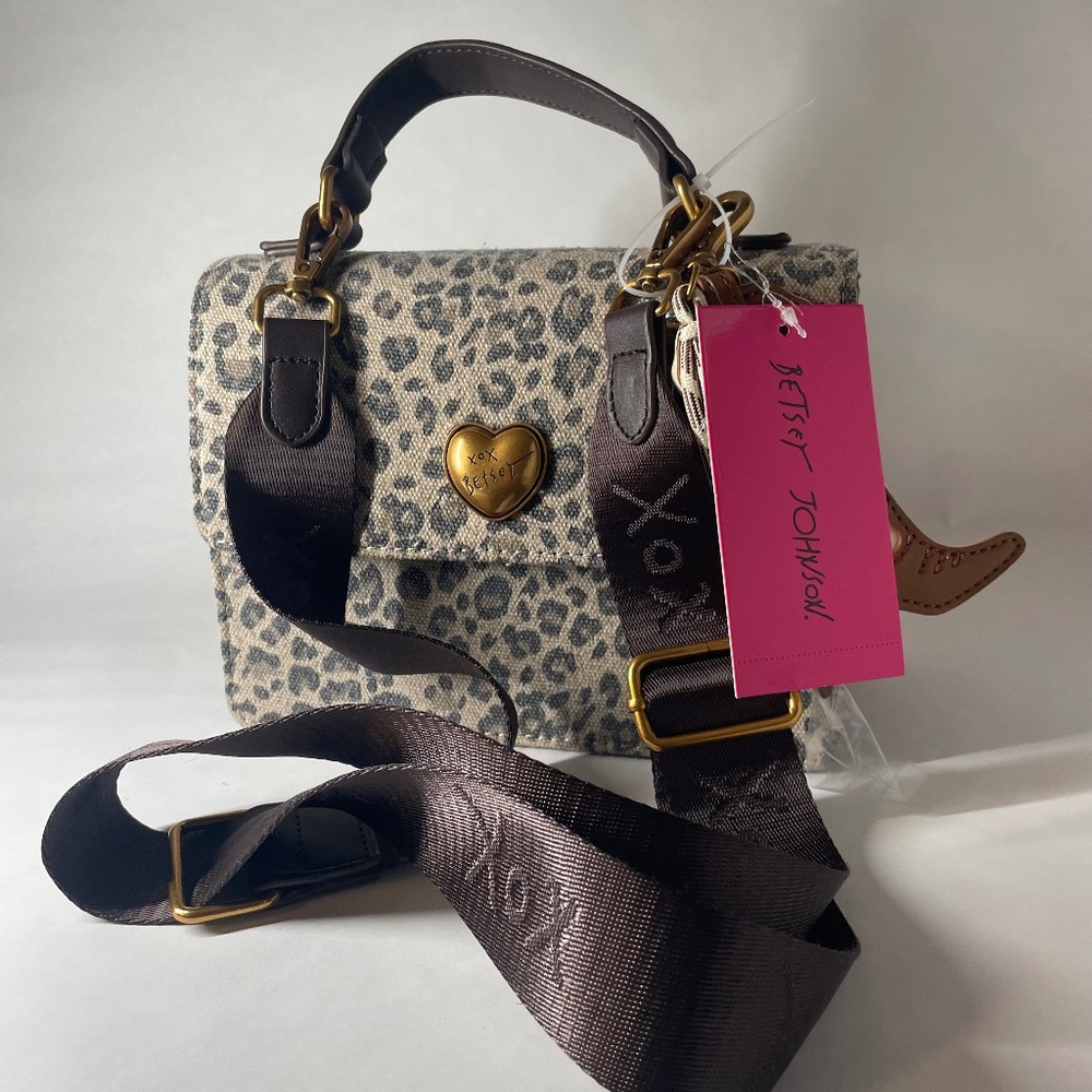 Betsey Johnson Leopard Print Crossbody Bag Cowboy Boot Charm New with Tag VIRAL